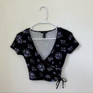 FOREVER 21 Floral Wrap Crop Top with Side Tie